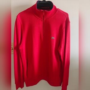 Lacoste Men's Zip-Up Sweater in Vibrant Red